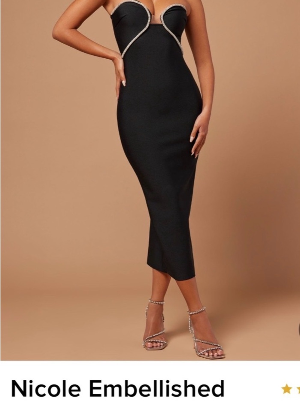 Fashion Nova Black Embellished Midi Dress